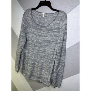 Eileen Fisher gray heathered linen blend sleeve knit top blouse ladies Large